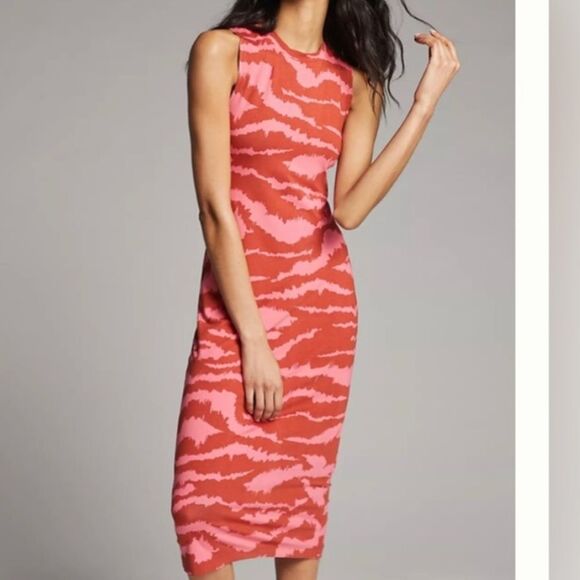 Anthropologie Corey Lynn Carter Pink Zebra Printed Bodycon Dress Sz M - Picture 1 of 6